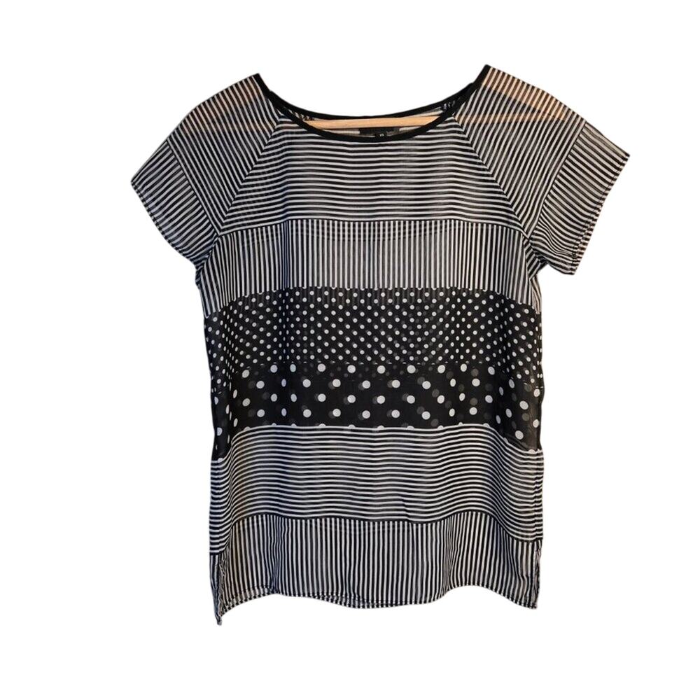 The Limited XS  Black/White Stripe Polka Dot Blouse [0351]